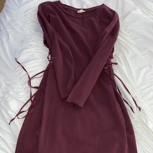 Long sleeve maroon tie dress- urban outfitters- size XS